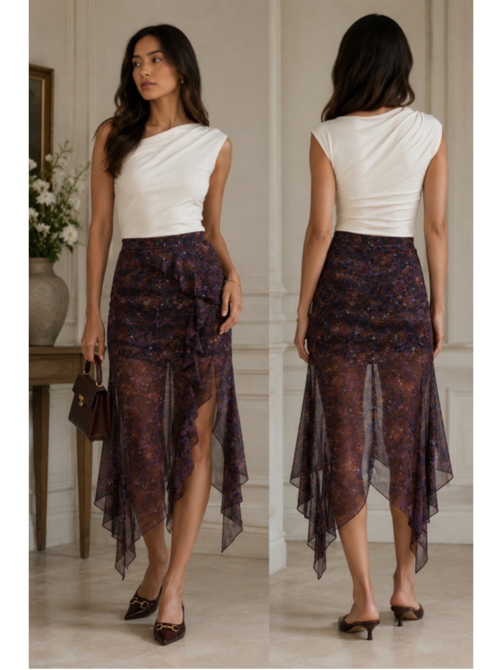 Veronica Beard Trixie Silk Floral Asymmetrical Midi Skirt Women’s Size 4 - Picture 1 of 7